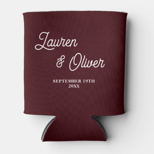Deep Burgundy Script Minimalist Wedding Dosenkühler (Vorderseite)