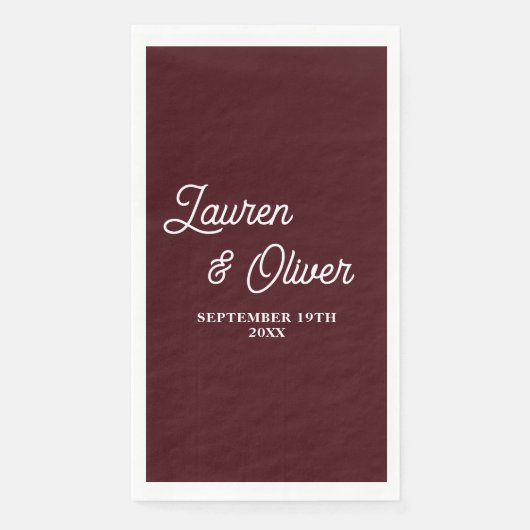 Deep Burgundy Script Minimalist Wedding Serviette (Vorderseite)