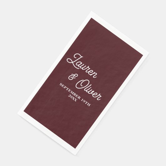 Deep Burgundy Script Minimalist Wedding Serviette (Ecke)