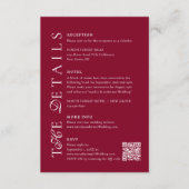 Deep Burgundy Script Qr Code Wedding Details Begleitkarte (Vorderseite)