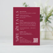Deep Burgundy Script Qr Code Wedding Details Begleitkarte (Stehend Vorderseite)