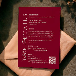 Deep Burgundy Script Qr Code Wedding Details Begleitkarte