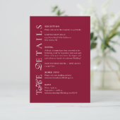 Deep Burgundy Script Wedding Details Begleitkarte (Stehend Vorderseite)