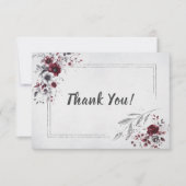 Deep Burgundy Silver Grau Aquarellfarben Blüte Cus Dankeskarte (Vorderseite)