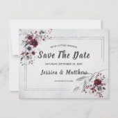 Deep Burgundy Silver Grau Aquarellfarben Blüte Cus Save The Date (Vorderseite)