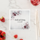 Deep Burgundy Silver Grau Aquarellfarben Blüte Cus Serviette (Beispiel)