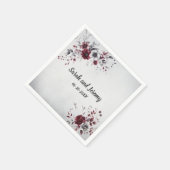 Deep Burgundy Silver Grau Aquarellfarben Blüte Cus Serviette (Ecke)