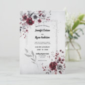 Deep Burgundy Silver Grau Wasserfarbenflora Einladung (Stehend Vorderseite)