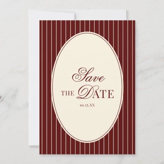 Deep Burgundy Stripes Old Money Wedding QR Code Save The Date (Vorderseite)