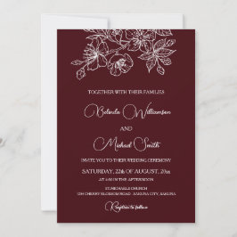 Deep Burgundy White Floral Line Art | Wedding Einladung