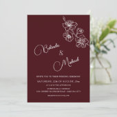 Deep Burgundy White Floral | Wedding Einladung (Stehend Vorderseite)