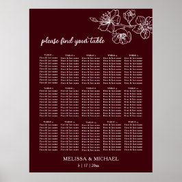 Deep Burgundy White Floral | Wedding Seating Chart Poster