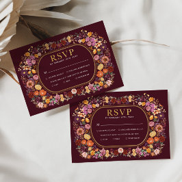 Deep Burgundy Wildblume Wreath weded RSVP Karte