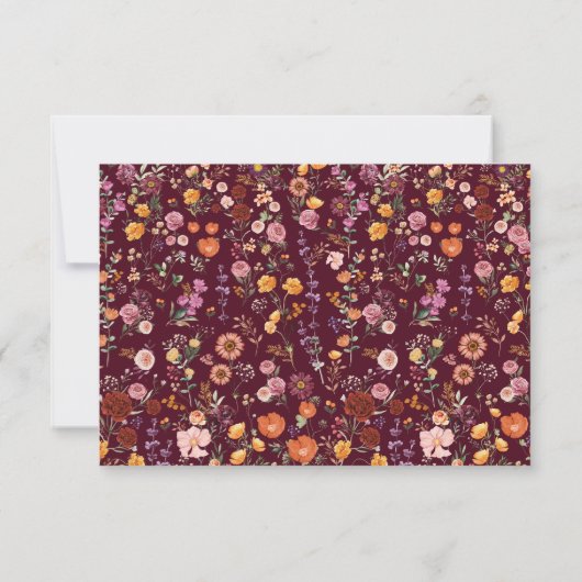 Deep Burgundy Wildblume Wreath weded RSVP Karte (Rückseite)