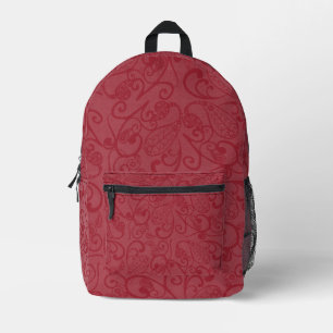Deep Carmine Leafy Muster Backpack Bedruckter Rucksack