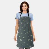 Deep Charcoal Japanese Snowdrop Floral Pattern Schürze (Getragen)