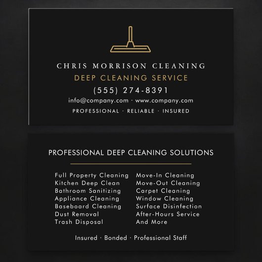 Deep Cleaning Service Professional Schwarz Gold Visitenkarte