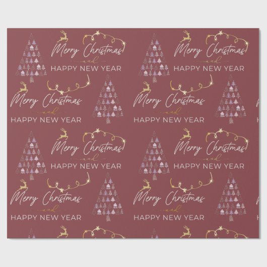 Deep Crimson Doodle Weihnachtsbaum Rentierstars Geschenkpapier (Flach)