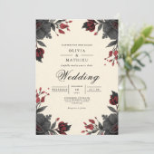 Deep Crimson Floral Corner Wedding Einladung (Stehend Vorderseite)