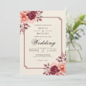 Deep Crimson Floral Romantic Wedding Einladung (Stehend Vorderseite)