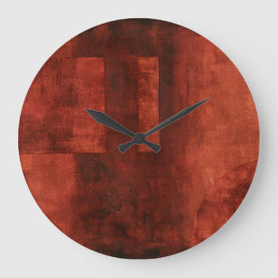 Deep Crimson Painting with Geometric Shapes Große Wanduhr