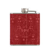 Deep Crimson Red Extravagant Floral Damask Muster Flachmann (Rückseite)