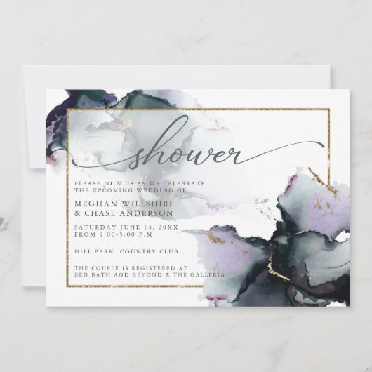 Deep Cyan Mute Smokey Lila Abstrakte Wasserfarbe Einladung (Vorderseite)