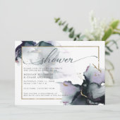 Deep Cyan Mute Smokey Lila Abstrakte Wasserfarbe Einladung (Stehend Vorderseite)