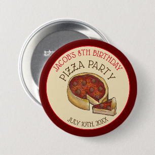 Deep Dish Pepperoni Pizza Pie Birthday Party Button