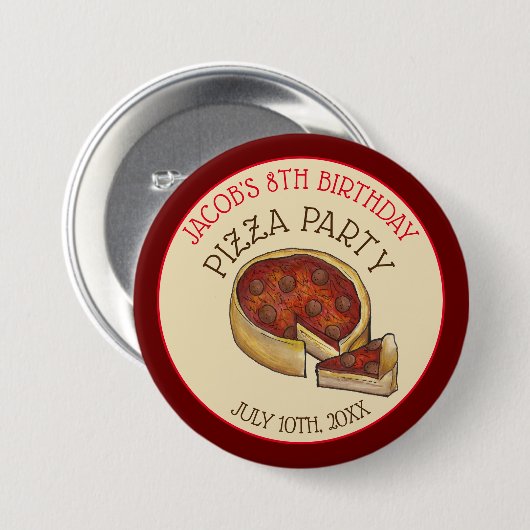Deep Dish Pepperoni Pizza Pie Birthday Party Button (Vorne & Hinten)