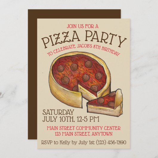 Deep Dish Pepperoni Pizza Pie Birthday Party Einladung (Vorne/Hinten)