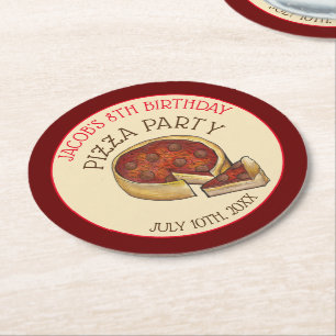 Deep Dish Pepperoni Pizza Pie Birthday Party Runder Pappuntersetzer