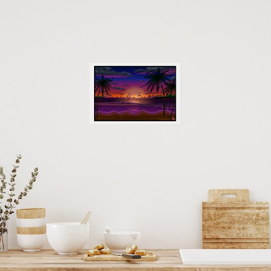 Deep Dusk Beach Scene Landschaft Art Print Poster (Küche)