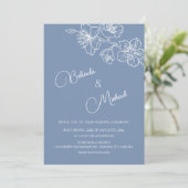 Deep Dusty Blue White Floral | Photo Wedding Einladung (Stehend Vorderseite)