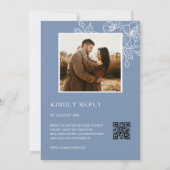 Deep Dusty Blue White Floral | Photo Wedding Einladung (Rückseite)