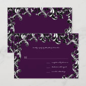 Deep EggPlant Square Swirl Wedding RSVP Karte (Vorne/Hinten)
