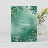 Deep Emerald Botanical Blüh Wedding Einladung (Stehend Vorderseite)