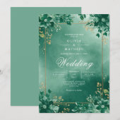 Deep Emerald Botanical Blüh Wedding Einladung (Vorne/Hinten)