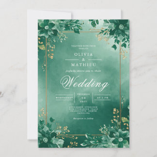 Deep Emerald Botanical Blüh Wedding Einladung