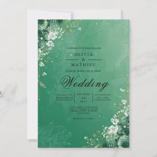 Deep Emerald Botanical Floral Wedding Einladung