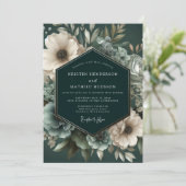 Deep Emerald Floral Bloom Wedding Einladung (Stehend Vorderseite)