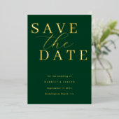 Deep Emerald & Gold Foil Wedding Save The Date Folieneinladung (Stehend vorne)