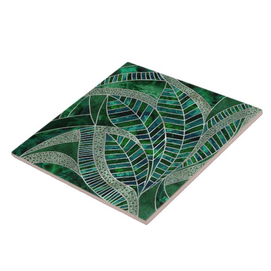 Deep Emerald und Pearl Mosaic Leaf Art Fliese (Seite)