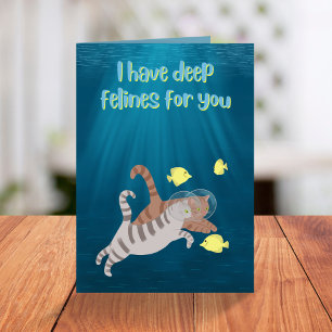 Deep Felines Funny Swimming Cats Valentinstag Feiertagskarte