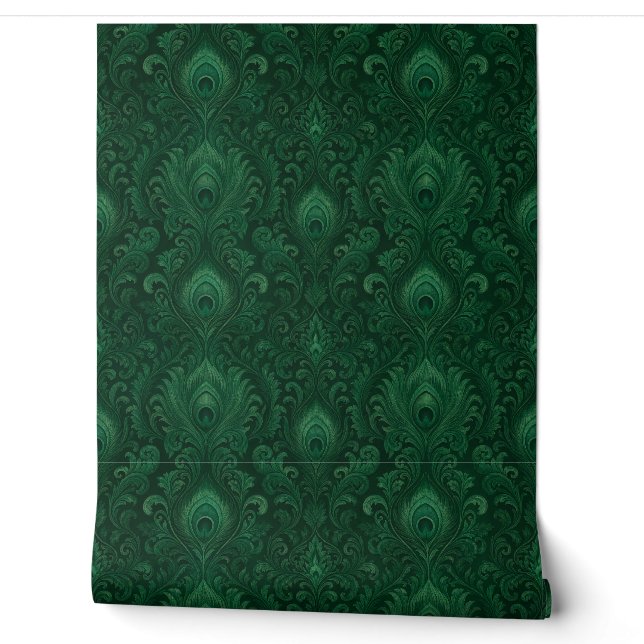 Deep Forest Emerald-Pfauen-Garten — Dunkel Tapete (Abrollen)