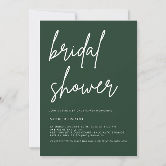 Deep Forest Green Modern Bridal Shower Invitation Einladung (Vorderseite)