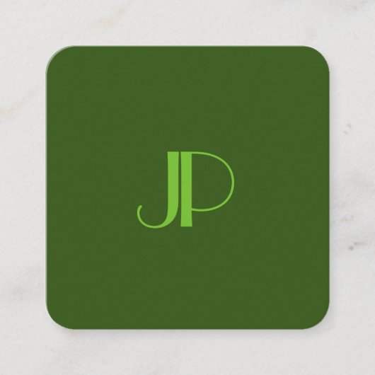 Deep Forest Green Moderne Elegante Mit Monogramm Quadratische Visitenkarte (Vorderseite)