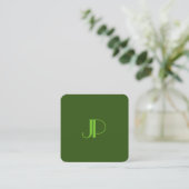 Deep Forest Green Moderne Elegante Mit Monogramm Quadratische Visitenkarte (Stehend Vorderseite)