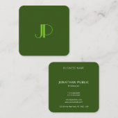 Deep Forest Green Moderne Elegante Mit Monogramm Quadratische Visitenkarte (Vorne/Hinten)