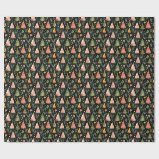 Deep Forest Green Nordic Christmas Tree Pattern Geschenkpapier (Flach)